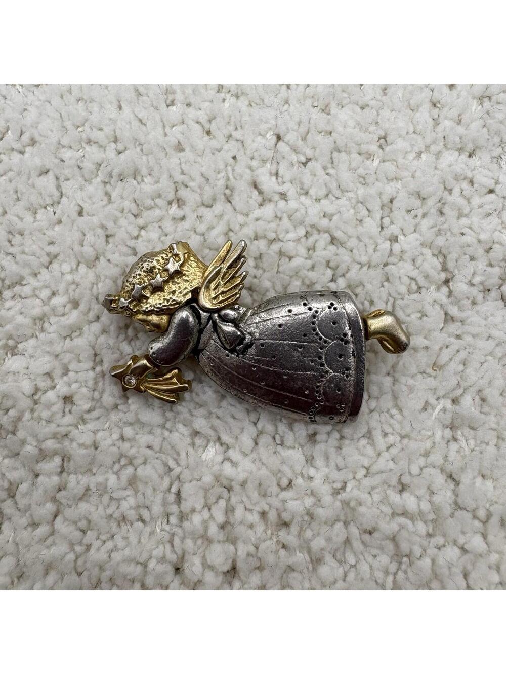 Vintage Danecraft Angel Brooch Two Tone Gold Silver Tone Cherub Star Pin Signed